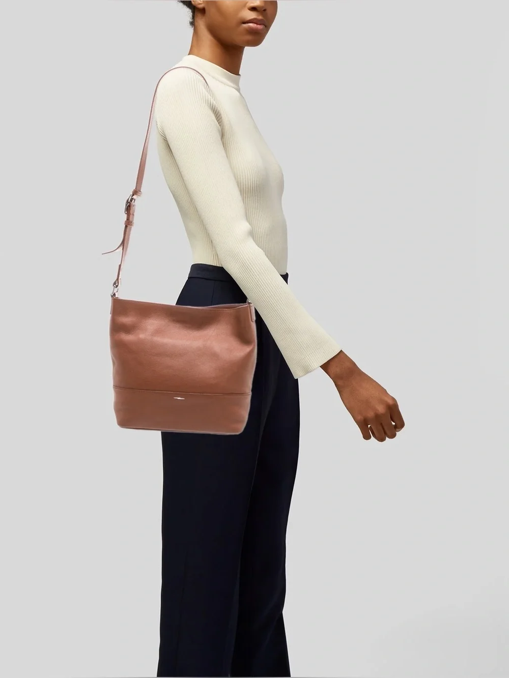 Shinola Soft Brown Leather Relaxed Hobo Should & Crossbody Bag Silver Logo